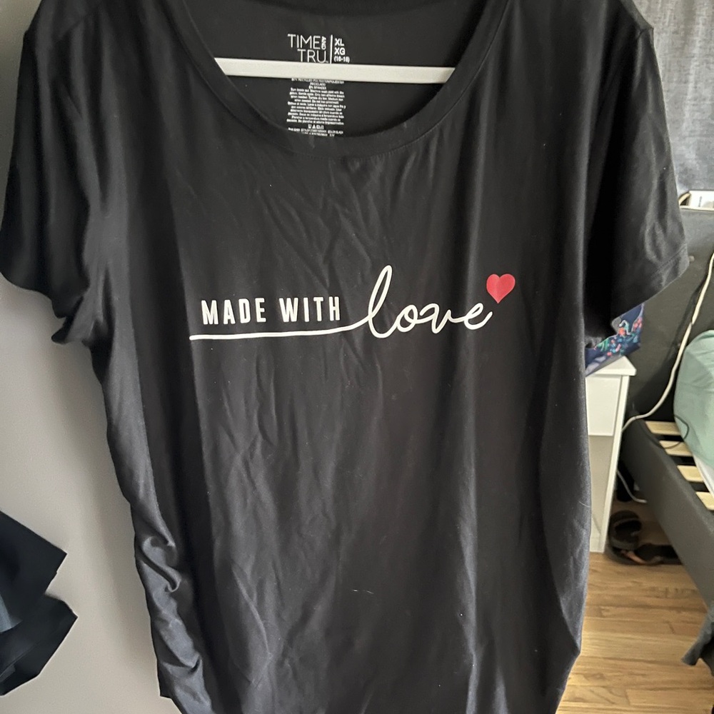 Maternity Time and Tru Black Short Sleeve T-Shirt with Red Heart